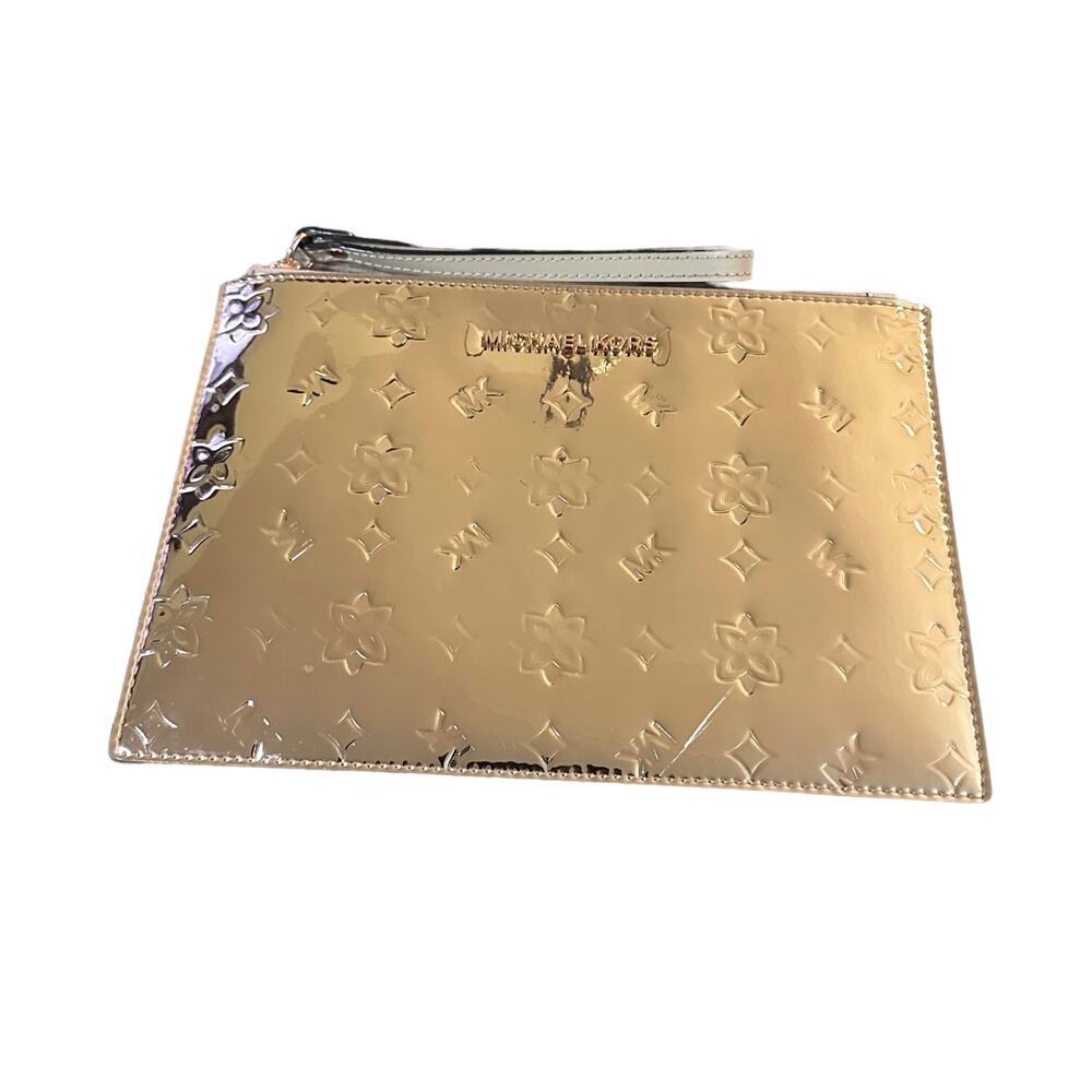 Michael Kors Gold Embossed Wristlet Pouch Metalic Rose Gold
